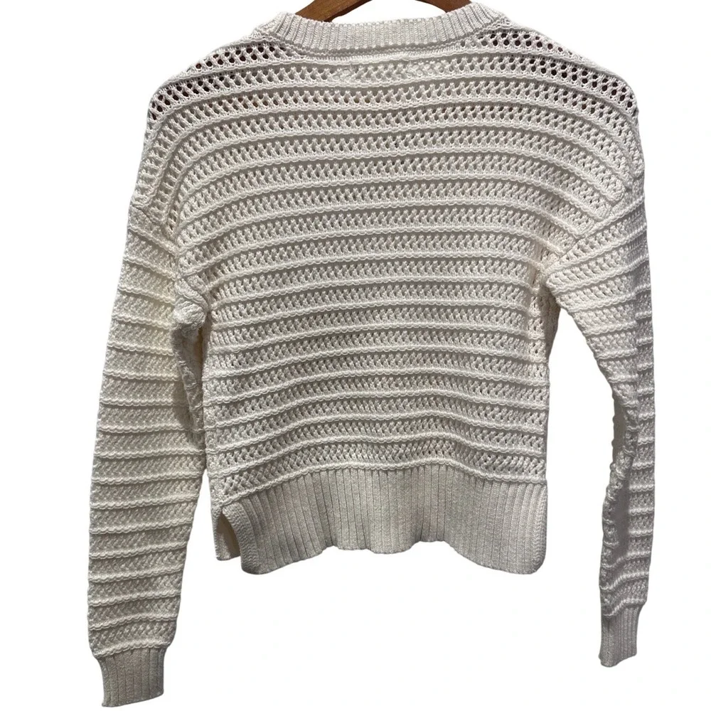 Aeropostale Cream Crochet Knit Sweater XS Cropped Pullover Long Sleeve Women - Picture 3 of 10